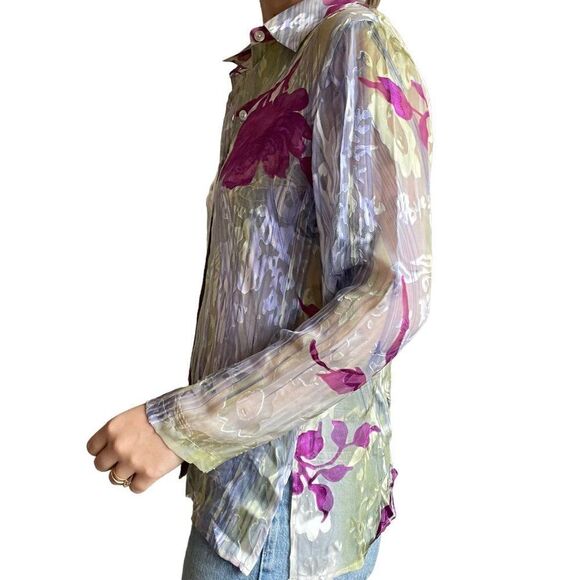 Vintage 80s Mirasol Womens Silk Blend Floral Slinky Sexy Button Down Blouse Sz S - Picture 5 of 7